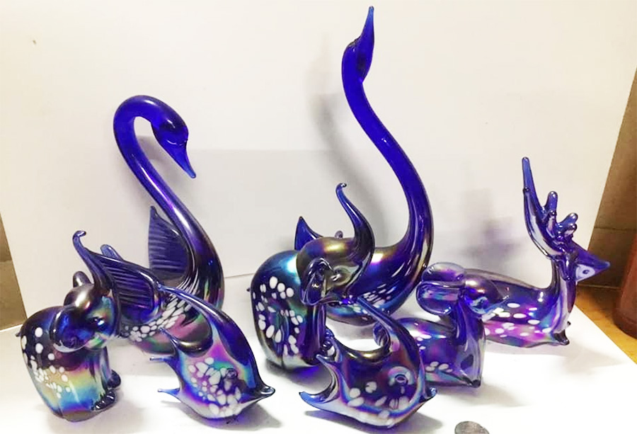 Antique Iridescent Animal Glass Figurines