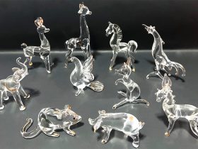 Set of 10 Piece Spun Glass Animal Figurine Set