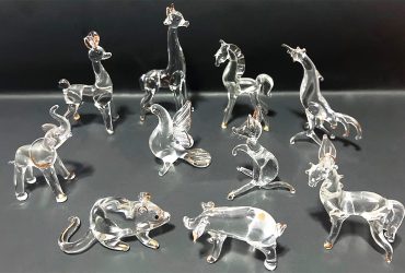Set of 10 Piece Spun Glass Animal Figurine Set